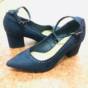 Ann Taylor Navy Blue Block Heeled Pumps